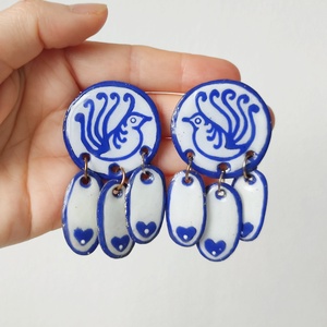 Cerceii Delft Pasăre  - bijuterii - cercei - cercei din rășină - Artynos.ro