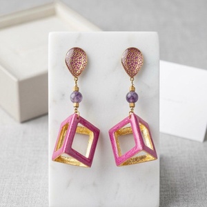 Cercei  Fuchsia Geometric, Bijuterii, Cercei, Cercei din rasina, Confectionarea bijuteriilor, ARTYNOS