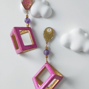 Cercei  Fuchsia Geometric - bijuterii - cercei - cercei din rășină - Artynos.ro