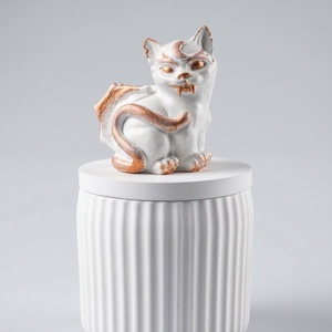 Cutie ceramica Gothic Cat Luna, Bijuterii, Suporturi si cutii de bijuterii, Cutii de bijuterii, Sculptura, Obiecte pictate, Cutie din praf ceramic decorata cu o pisica fantastica. Potrivita pentru bijuterii, bomboane ambala..., ARTYNOS