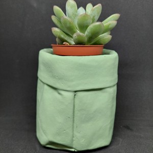 Material de culoare verde al ghiveciului de beton in forma de punga incretita colorata, , , ARTYNOS
