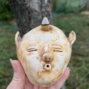 Suport de tamaie troll din ceramica realizat manual - cap de spiridus special, decoratiuni pentru casa vrajitoare si boema, , , ARTYNOS