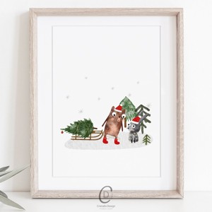 Cozy pădure animal Crăciun arta de perete, poster, decor -  - Artynos.ro