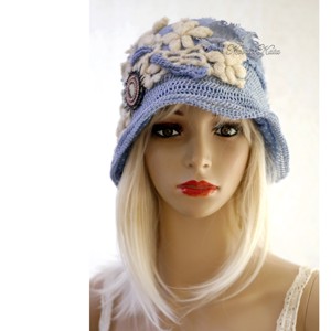 ART DECO - pălărie flapper / albastru cer - îmbrăcăminte și modă - eșarfe, pălării, fularuri - pălărie - Artynos.ro