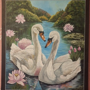 Lebede , Arte vizuale si accesorii , Imagini cu broderii, Alte tablouri textil, Pictura, ARTYNOS