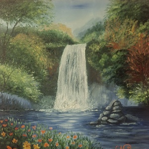 Peisaj cu cascada , Arte vizuale si accesorii , Picturi, Pictura in ulei, Pictura, ARTYNOS