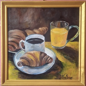 Cafea si croisant, Arte vizuale si accesorii , Picturi, Pictura in ulei, , ARTYNOS