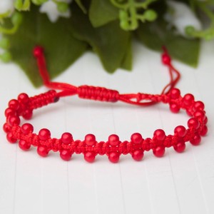 Bratara macramé impletita - Margele rosii - Artynos.ro