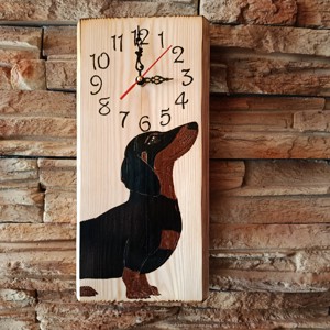 Ceas de perete din lemn cu câine dachshund - casă & stil de viață - accesorii pentru decorat casa - decorațiuni de pereți, decorațiuni suspendate - ceasuri de perete - Artynos.ro