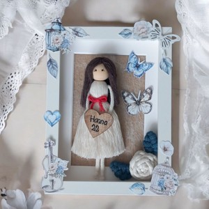 Ceva albastru - Ziua de naștere Makramé Doll Decorație cu nume și an -  - Artynos.ro