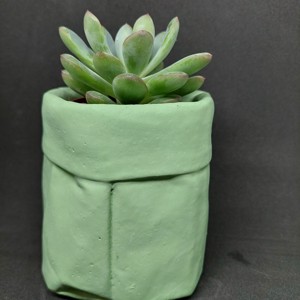 Material de culoare verde al ghiveciului de beton în formă de pungă încrețită colorată -  - Artynos.ro