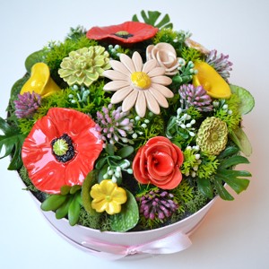 Buchet de flori din ceramică, cutie cu 11 flori - casă & stil de viață - decorațiuni de casă - accesorii florale - cutii cu flori - Artynos.ro