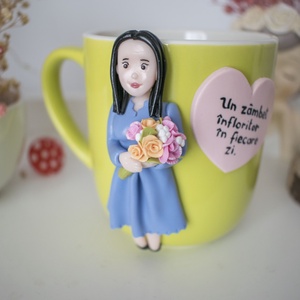 Cană figurină personalizată - buchet de flori si mesaj - lut polimeric - casă & stil de viață - echipamente de bucătărie - accesorii de servire - căni - Artynos.ro