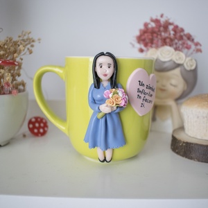 Cana figurina personalizata - buchet de flori si mesaj - lut polimeric, Casa & Stil de viata, Echipamente de bucatarie, Accesorii de servire, Cani, Sculptura, Pictura, ARTYNOS