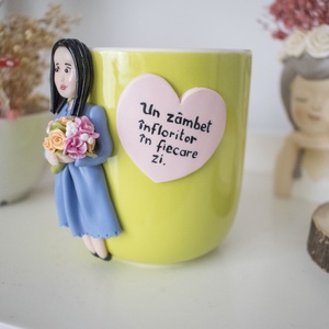 Cană figurină personalizată - buchet de flori si mesaj - lut polimeric - casă & stil de viață - echipamente de bucătărie - accesorii de servire - căni - Artynos.ro