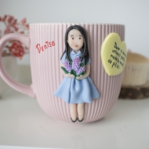 Cană figurină personalizată - buchet de flori si mesaj - lut polimeric - casă & stil de viață - echipamente de bucătărie - accesorii de servire - căni - Artynos.ro