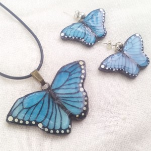 Fluture albastru stabilit in tiffany cu piese de argint, , , ARTYNOS
