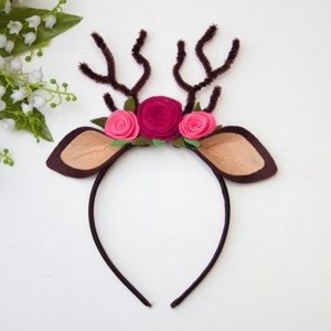 Accesoriu costum - Bentita pentru caprioara Bambi, bentita pentru par cu bentita pentru par cu urechi, coarne, flori, , , ARTYNOS