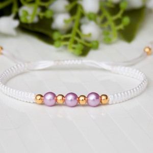 Bratara macramé impletita - Perle alb/violet deschis, , , ARTYNOS