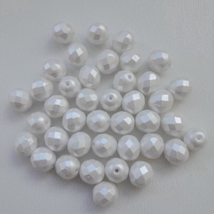 Margele cehe fatetate din sticla - 8mm - 30 buc / pachet - alb matase, , , ARTYNOS