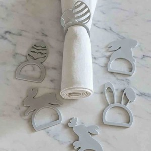 Set de inele pentru servetele cu iepurasul de Paste � 6 bucati, decor gri mat, , , ARTYNOS