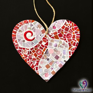 Mozaic in forma de inima pentru decorarea peretelui/ usii - rosu/ roz, , , ARTYNOS