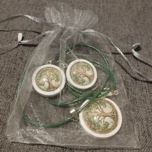 Set colier și cercei din lentile de sticlă cu motiv de copac al vieții -  - Artynos.ro