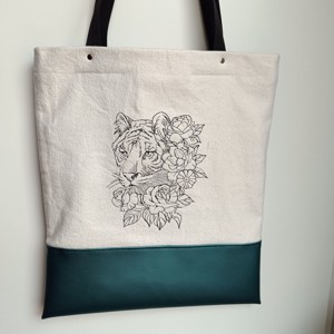 Tigrises-floral brodat geanta de umar verde, Geanta si husa, Geanta pentru cumparaturi, Geanta shopper, geanta tote, geanta textila, Broderie, Cusatura, ARTYNOS