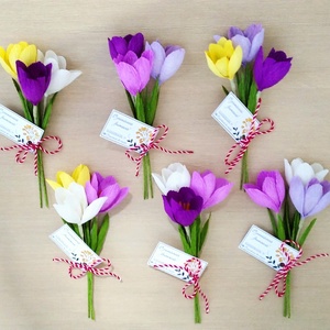 Set 6 buchețele brândușe din hârtie cu mesaj  O primăvara frumoasă!, Bijuterii, Mărțișor, Arta de hârtie, Aranjament de flori, Artynos