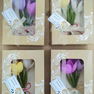 Set 4 cutii cu felicitare buchețel brândușe , Bijuterii, Mărțișor, Aranjament de flori, Arta de hârtie, Artynos