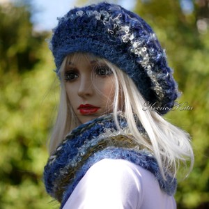BLUE MAGIC - set exclusiv tricotat manual de pălărie de iarnă foarte groasă și șampon - îmbrăcăminte și modă - eșarfe, pălării, fularuri - set eșarfe pălărie - Artynos.ro