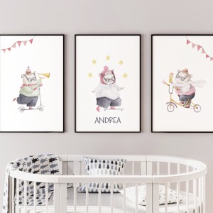 Decalaj de perete pentru camera copilului, poster cu ursuletul Teddy Bear, set unic personalizat de imagini cu animale, 3 bucati, , , ARTYNOS