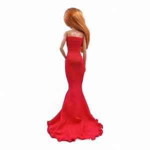 Rochie de seară extra lungă, cu volane, în stil sirenă, roșie � rochie pentru păpuși de tip Barbie (a020pr) - jucării și echipamente pentru copii - jucării și accesorii pentru copii - haine de barbie - Artynos.ro