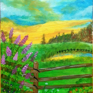 Apus de vara  Tablou acrilice pe panza 25x30 cm, Arte vizuale si accesorii , Picturi, Pictura acrilica, Pictura, ARTYNOS