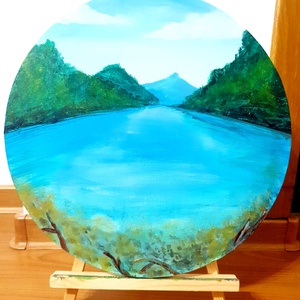 Lac de munte  Tablou acrilice pe panza 30 cm, Arte vizuale si accesorii , Picturi, Pictura acrilica, Pictura, ARTYNOS
