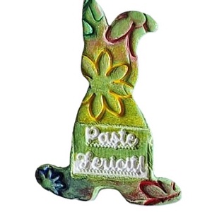 Iepurași înflorați Paște Fericit din lut, cu magnet, model 2 - decor de sărbători - decorațiuni de paște - iepuraș de paște - Artynos.ro