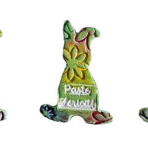 Iepurași înflorați Paște Fericit din lut, cu magnet, model 2 - decor de sărbători - decorațiuni de paște - iepuraș de paște - Artynos.ro