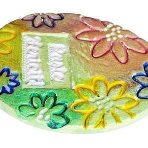 Ou decorativ Paste Fericit din lut, cu magnet, model floral vibrant -  - Artynos.ro