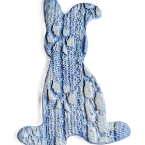 Iepurasi decorativi Paste Fericit din lut, cu magnet, model dantelat - Artynos.ro
