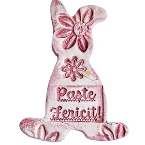 Iepurasi decorativi Paste Fericit din lut, cu magnet, model uni 2 - Artynos.ro