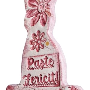 Iepurași decorativi Paște Fericit din lut, cu magnet, model uni 2 - decor de sărbători - decorațiuni de paște - iepuraș de paște - Artynos.ro