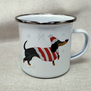Cana emailata de Craciun de iarna - Teckel Mos Craciun alergand - Artynos.ro