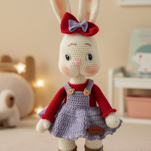 Iepurasul Rosie � iepuras crosetat handmade cu fustita, 40 cm, pentru copii 3+ - Artynos.ro