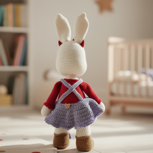 Iepurașul Roșie � iepuraș croșetat handmade cu fustiță, 40 cm, pentru copii 3+ - jucării și echipamente pentru copii - plușuri - iepure de pluș - Artynos.ro