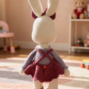 Iepurașul Nori � iepuraș croșetat handmade cu fustiță, 40 cm, pentru copii 3+ - jucării și echipamente pentru copii - plușuri - iepure de pluș - Artynos.ro