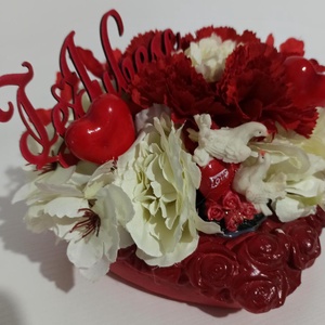 Inima Ceramica Rosie Cu Porumbei si Garoafe, Casa & Stil de viata, Decoratiuni de casa, Decoratiuni de masa si rafturi, Boluri decorative, , ARTYNOS