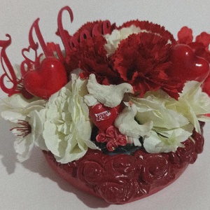 Inimă Ceramică Roșie Cu Porumbei și Garoafe - casă & stil de viață - decorațiuni de casă - decorațiuni de masă și rafturi - boluri decorative - Artynos.ro