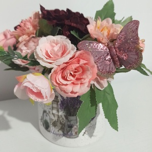 GHIVECI CERAMICA IMPRIMATA CU FLORICELE ROZ, GRENA, Casa & Stil de viata, Decoratiuni de casa, Decoratiuni de masa si rafturi, Boluri decorative, Aranjament de flori, ARTYNOS