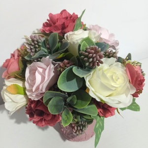 Ghiveci Ceramică Roz Cu Trandafirași Roz și Albi - casă & stil de viață - decorațiuni de casă - decorațiuni de masă și rafturi - boluri decorative - Artynos.ro