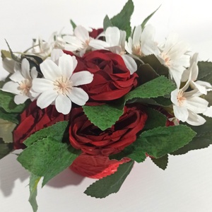 Ghiveci Ceramică Roșu Cu Floricele Albe și Trandafiri Roșii - casă & stil de viață - decorațiuni de casă - decorațiuni de masă și rafturi - boluri decorative - Artynos.ro